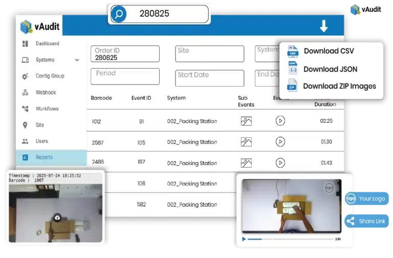 order packing video capture